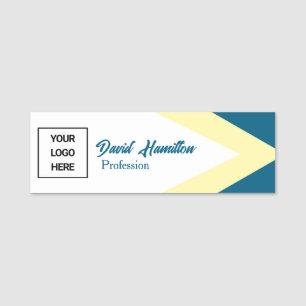 Logo Bleu Cobalt White Yellow Geometric Name Tag