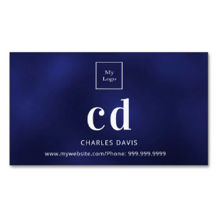 Logo blue white monogram initials minimalist business card magnet