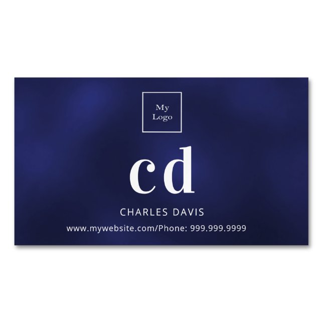 Logo blue white monogram initials minimalist business card magnet (Front)