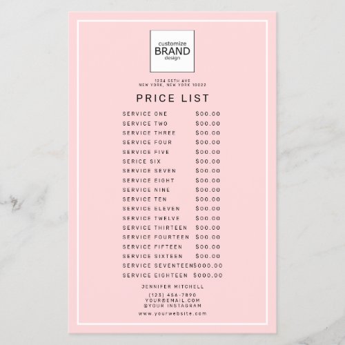  Logo Blush Pink Beauty Price Service List   Flyer