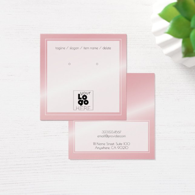 Logo Blush Pink Faux Metallic Earring Display Card (Desk)