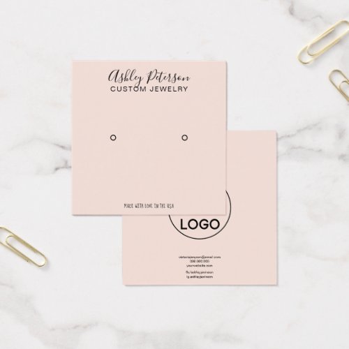 Logo blush pink minimalist stud earring display