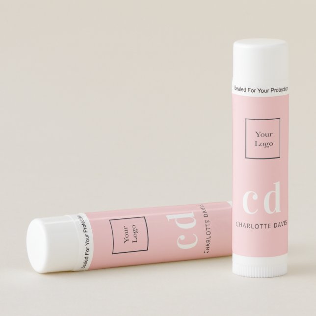 Logo blush pink monogram initials minimalist  lip balm (Front)