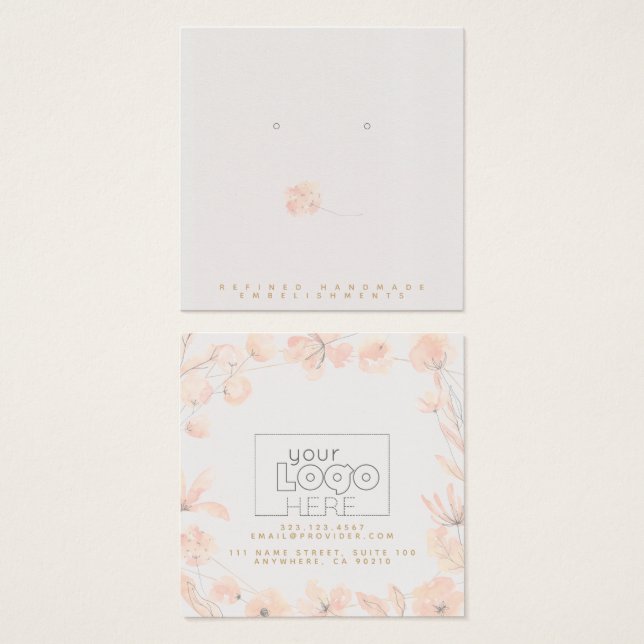 Logo Blush Watercolor Floral Earring Display Card (Front & Back)