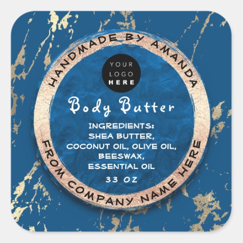  Logo Body Balm Butter Cosmetic Blue Gold Square Sticker