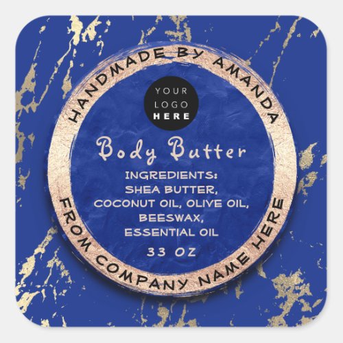 Logo Body Balm Butter Cosmetic Blue Navy Gold  Square Sticker