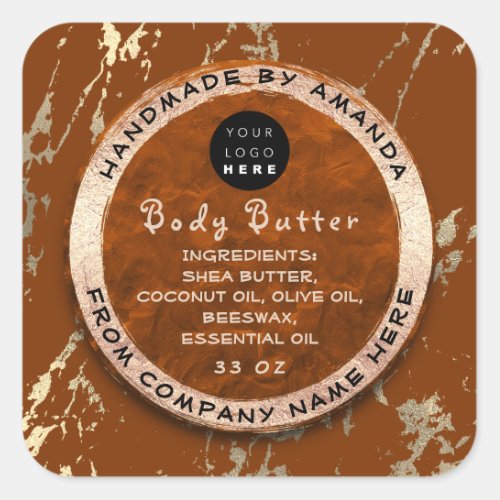  Logo Body Balm Butter Cosmetic Brown Gold Square Sticker