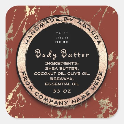  Logo Body Balm Butter Cosmetic Gold Black Brown Square Sticker
