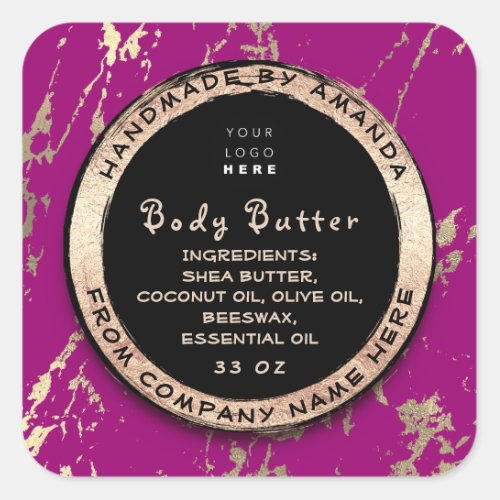  Logo Body Balm Butter Cosmetic Gold Black Pink Square Sticker