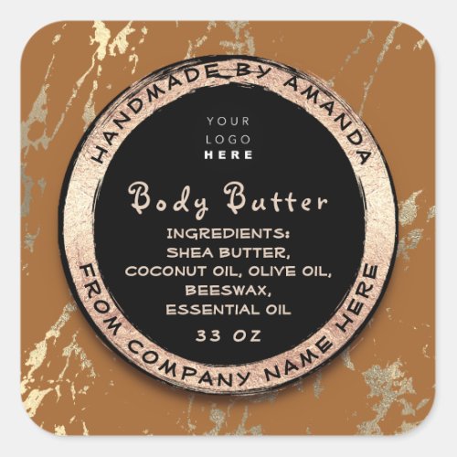  Logo Body Balm Butter Cosmetic Gold Brown Gold   Square Sticker