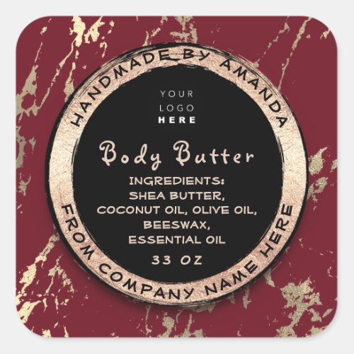  Logo Body Balm Butter Cosmetic Gold Burgundy Blac Square Sticker