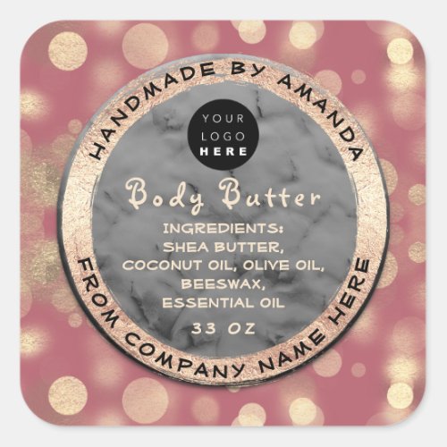  Logo Body Balm Butter Cosmetic Gold Confetti Blus Square Sticker