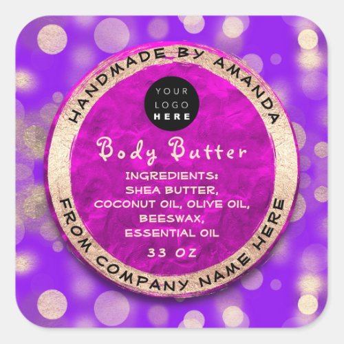  Logo Body Balm Butter Cosmetic Gold Confetti Pink Square Sticker
