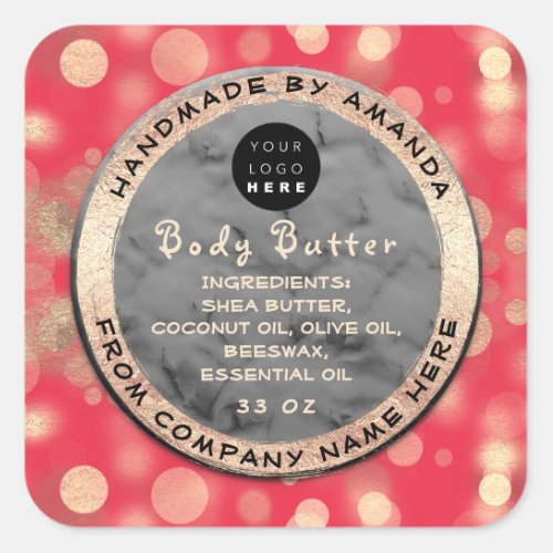  Logo Body Balm Butter Cosmetic Gold Confetti Rose Square Sticker