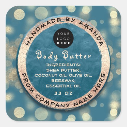  Logo Body Balm Butter Cosmetic Gold Confetti Teal Square Sticker