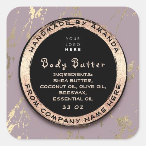  Logo Body Balm Butter Cosmetic Gold Frame Purple Square Sticker