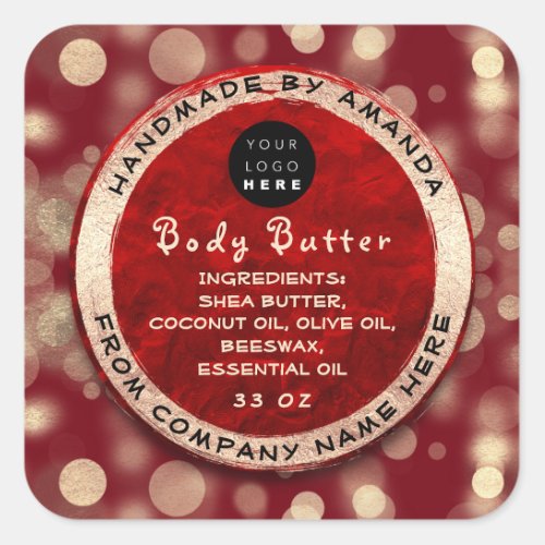  Logo Body Balm Butter Cosmetic Gold Ruby  Confett Square Sticker