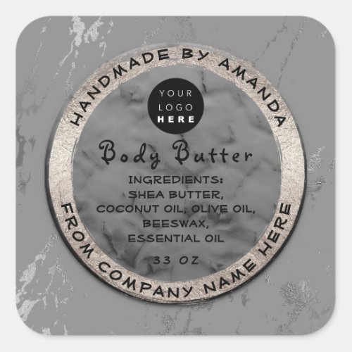  Logo Body Balm Butter Cosmetic Gray Silver Square Sticker