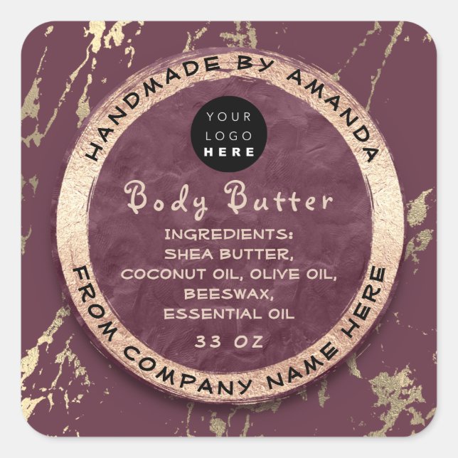  Logo Body Balm Butter Cosmetic Rose Gold Square Sticker (Front)