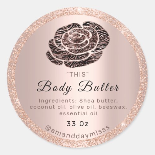 Logo  Body Oil Balm Cosmetics Packaging Rose Glam Classic Round Sticker