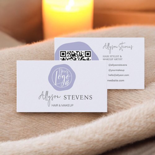 Logo boho lavender hair makeup qr code business card