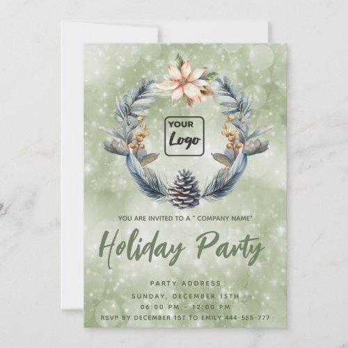 Logo Boho Pine cone wreath holiday party corporate Invitation