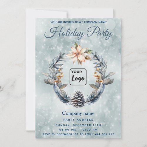 Logo Boho Pine cone wreath holiday party corporate Invitation