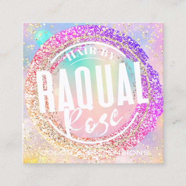Logo Boutique Shop Glitter Logo Holograph Square Business Card (Front)