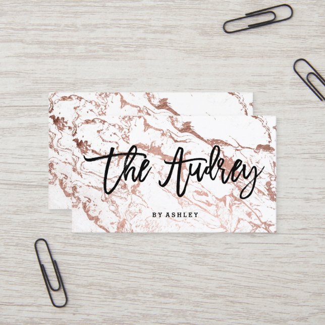 Logo boutique typography rose gold white marble business card (Front/Back In Situ)