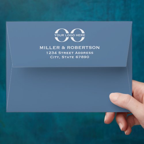 Logo Branded Back Flap Return Address Blue Envelope