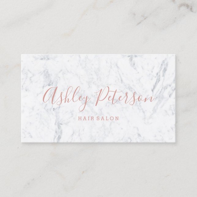 logo branding rose gold typography white marble business card (Front)