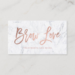Logo brow faux rose gold typography white marble business card