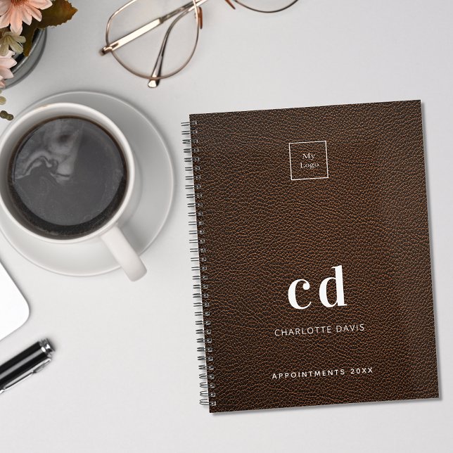 Logo brown leather monogram initials busines notebook (Creator Uploaded)