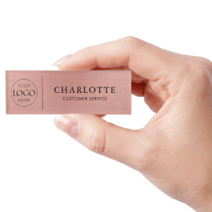 Logo Brushed Metallic Rose Gold Employee Staff Name Tag