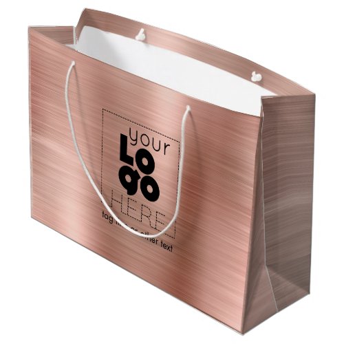 Logo Brushed Rose Gold Metal Paper Shopping Bag
