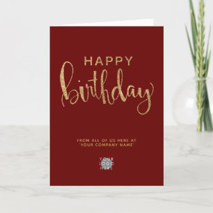 Logo Burgundy Elegant Faux Gold Happy Birthday Card