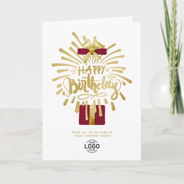 Logo Burgundy Gift Gold Fireworks Group Birthday Card (Front)