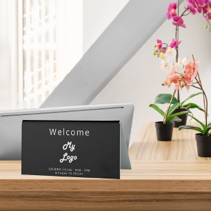 Logo business black white open closed desk  table tent sign
