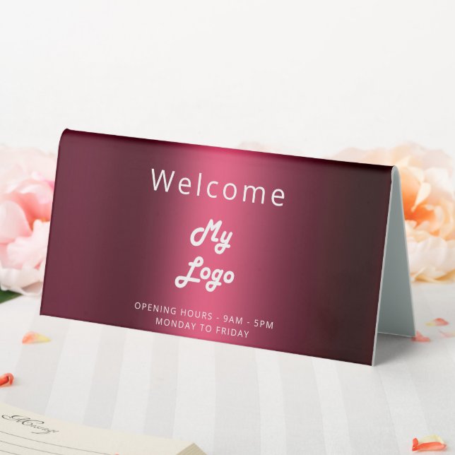 Logo business burgundy open closed table tent (In SItu (Wedding))