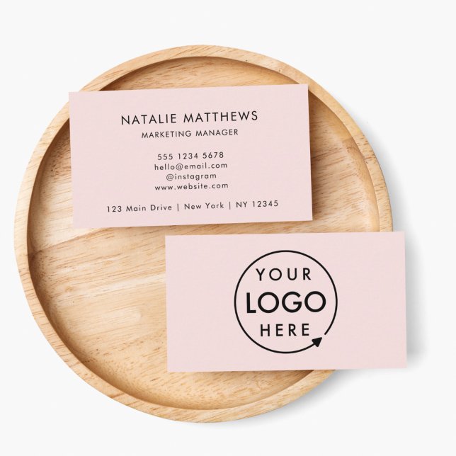 Logo Business Cards | Modern Feminine Blush Pink (Create a professional look with this horizontal blush pink business card design with your logo.)