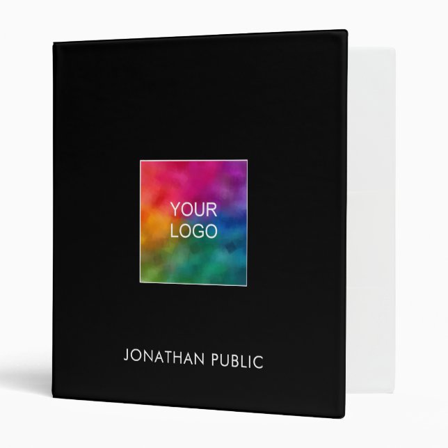 Logo Business Company Elegant Black Template 3 Ring Binder (Front/Inside)