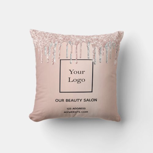 Logo business company rose gold silver glitter throw pillow