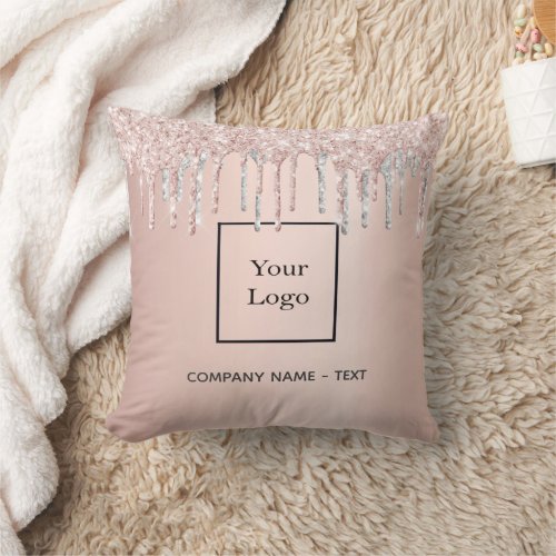 Logo business company rose gold silver glitter throw pillow