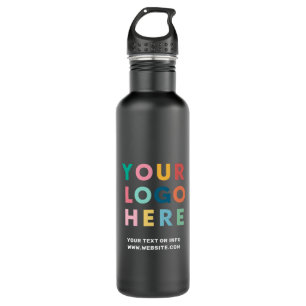 Logo Business Corporate Company Minimalist Black Stainless Steel Water Bottle