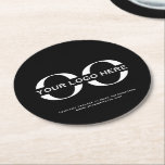 Logo Business Corporate Company Minimalist Round Paper Coaster<br><div class="desc">A simple custom black business template in a modern minimalist style that can easily be updated with your company logo and text. Designed with a horizontal logo banner image (2560 x 1440 px), you can customize by changing the text and image using the fields provided, or use the "message" button...</div>