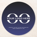 Logo Business Corporate Company Navy Blue Round Paper Coaster<br><div class="desc">A simple custom navy blue business template in a modern minimalist style that can easily be updated with your company logo and text. Designed with a horizontal logo banner image (2560 x 1440 px), you can customize by changing the text and image using the fields provided, or use the "message"...</div>