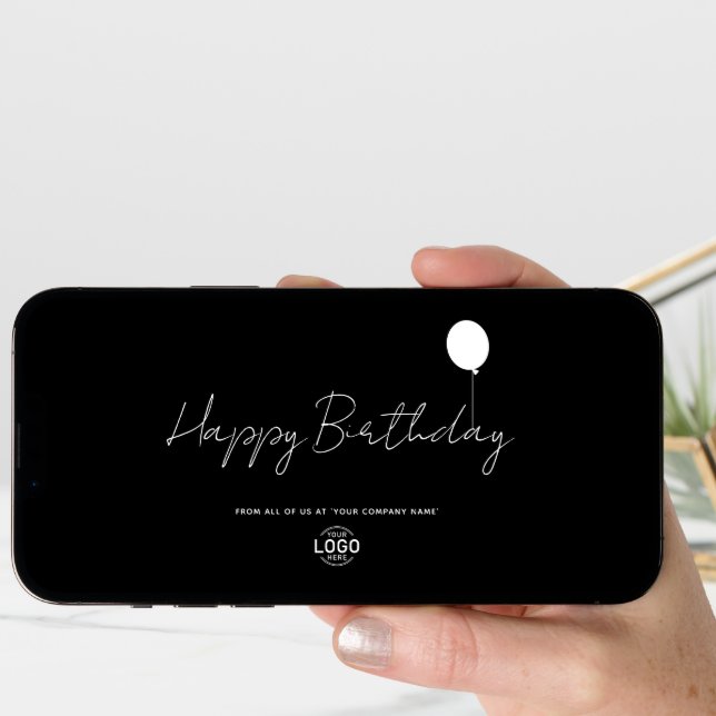 Logo Business Elegant Black White Balloon Birthday Card (Front Digital)