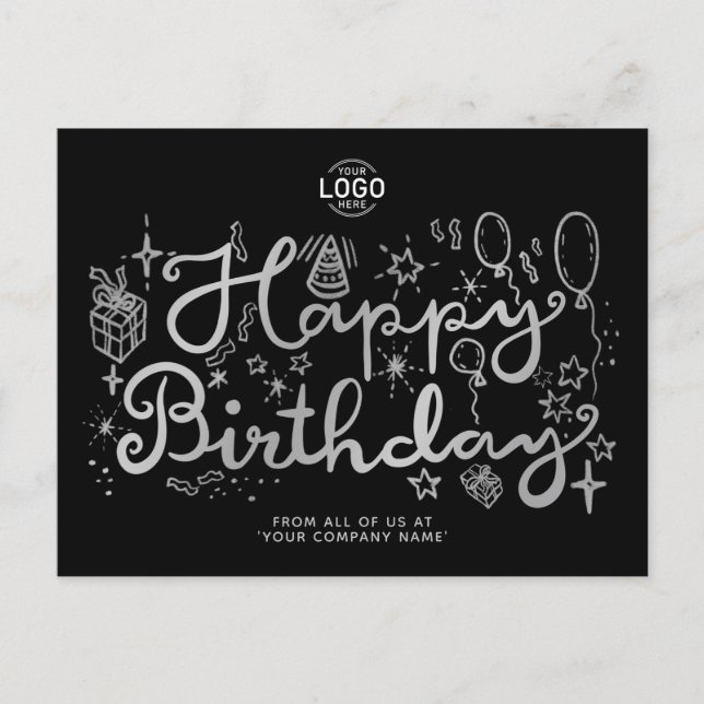 Logo Business Fun Silver Black Birthday Postcard (Front)