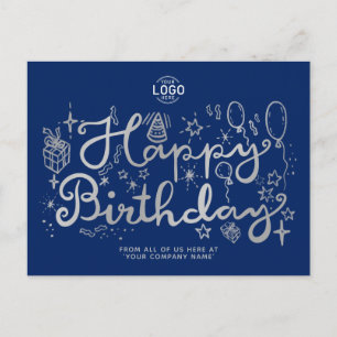 Logo Business Fun Silver Blue Birthday Postcard