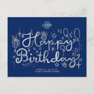 Logo Business Fun Silver Blue Birthday Postcard